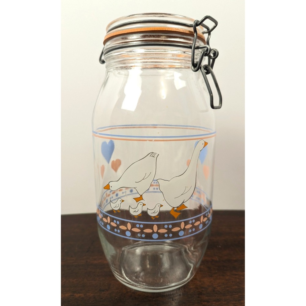 Arc Hearts 'N Geese 2L Canister Hinged Bail Clamp Lid & Seal Goose Country Decor